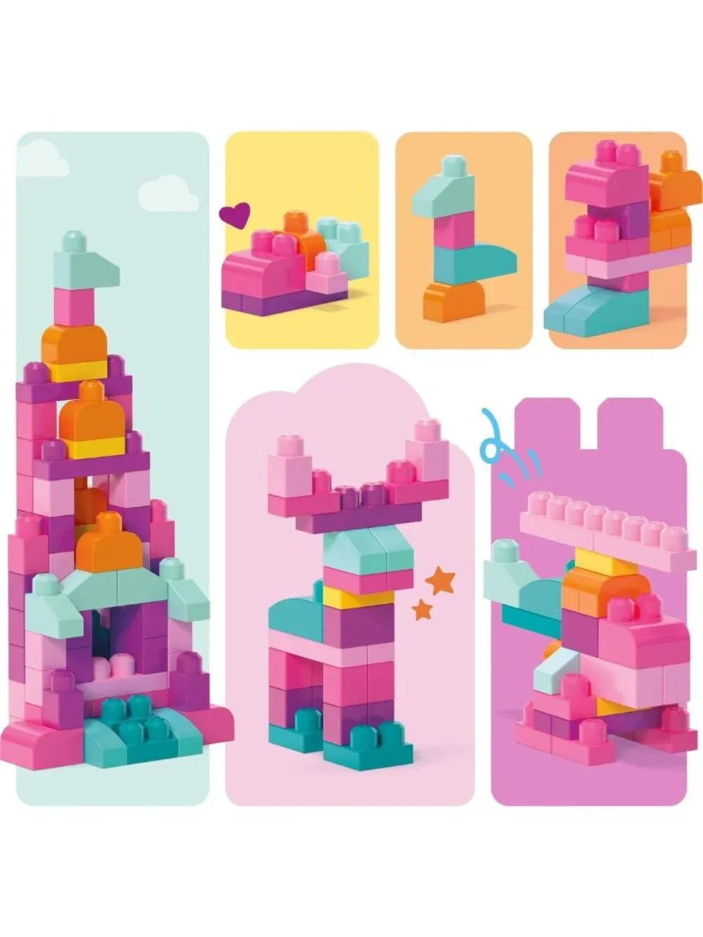 Toddler Building Blocks Set - 80-Piece Mega Bag, Pink Storage for Ages 1